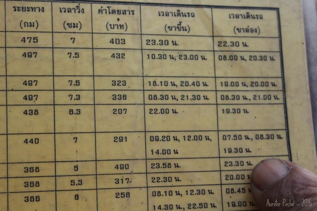 Horaire des bus au départ d'Ayutthaya - Thaïlande